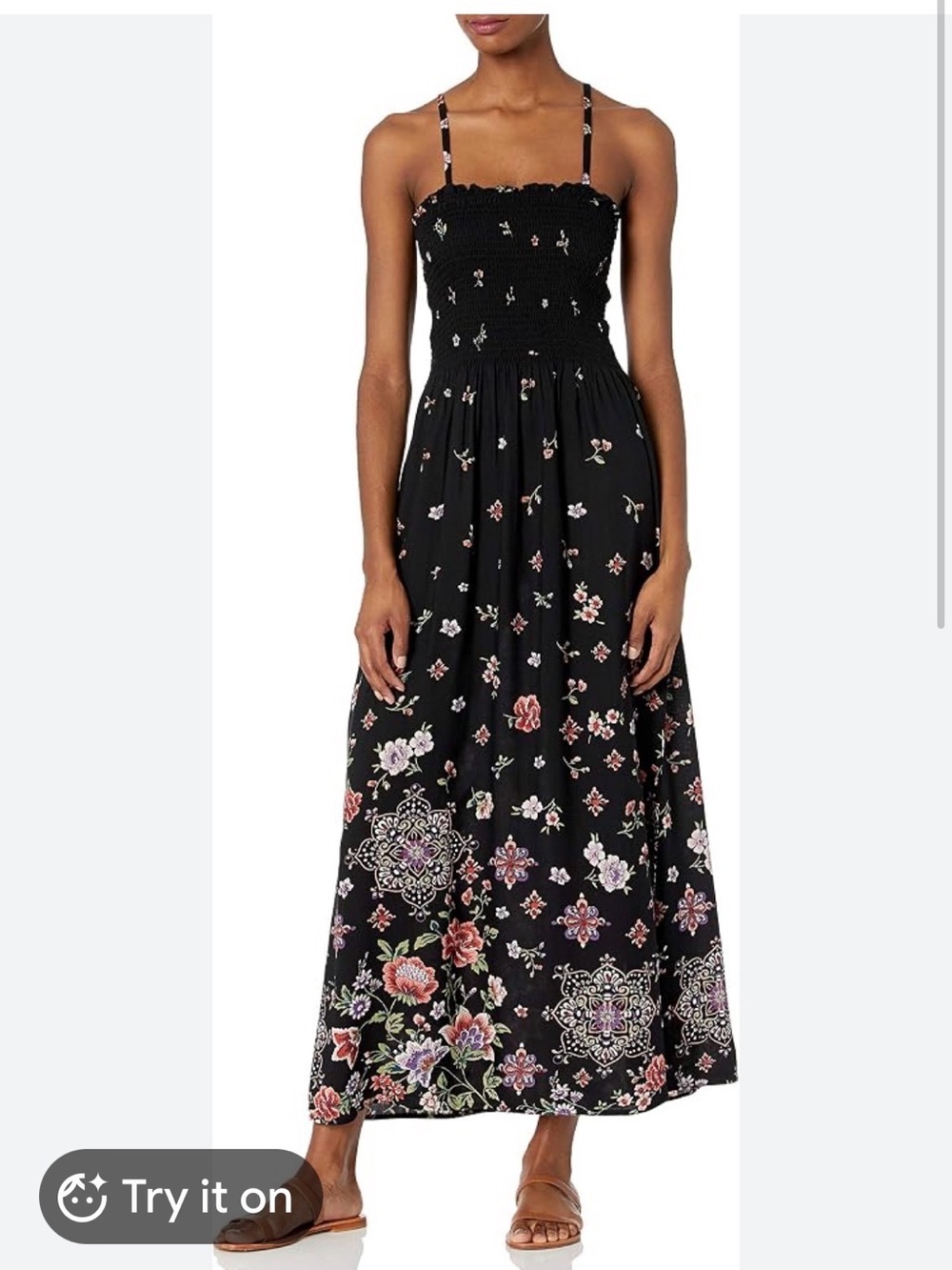 Angie Black Floral Smocked Maxi Dress